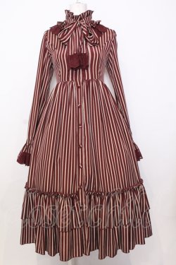 画像1: ATELIER PIERROT / スタンドカラーブラウスワンピース  ワイン×アイボリー O-25-07-11-053-EL-OP-OW-OS