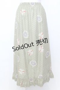 WONDERFUL WORLD / 朝顔柄スカート  グリーン O-25-07-11-057-LO-SK-IG-OS
