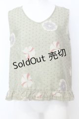 WONDERFUL WORLD / 朝顔ノースリーブブラウス  グリーン O-25-07-11-006-LO-BL-IG-OS