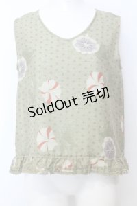 WONDERFUL WORLD / 朝顔ノースリーブブラウス  グリーン O-25-07-11-006-LO-BL-IG-OS