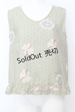 画像1: WONDERFUL WORLD / 朝顔ノースリーブブラウス  グリーン O-25-07-11-006-LO-BL-IG-OS