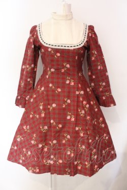 画像1: Victorian maiden / ローズチェックドールドレス  ワイン O-25-07-12-048-CL-OP-OW-OS