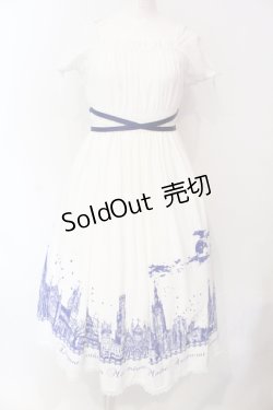 画像1: Moi-meme-Moitie / サイレントムーンワンピース（ミディアム丈）  ホワイト×ブルー O-25-07-12-055-MO-OP-OW-OS