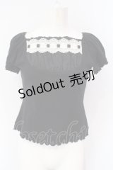 Heart E / はしごバラ柄レースのミニパフＴ 9号 クロ×シロ O-25-07-12-067-LO-TO-OW-OS