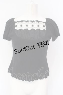 画像1: Heart E / はしごバラ柄レースのミニパフＴ 9号 クロ×シロ O-25-07-12-067-LO-TO-OW-OS