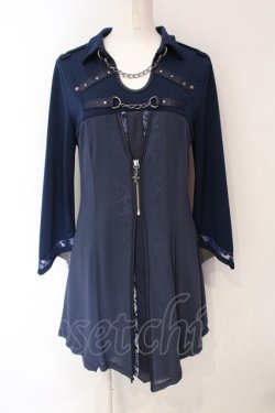 画像1: Ozz oneste / ジャガード配色トップス  ネイビー O-25-07-12-074-OO-TO-OW-OS