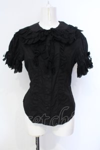 metamorphose / 王冠綿レース半袖ブラウス  クロ O-25-07-12-011-ME-BL-IG-OS