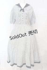 KANEKO ISAO / ストライプセーラーワンピース  シロ×コン O-25-07-14-033-EL-OP-OW-OS
