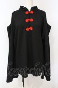ACDC RAG / オープンショルダーボタンチャイナT  ブラック×レッド O-25-07-14-049-PU-TO-IG-OS