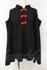 ACDC RAG / オープンショルダーボタンチャイナT  ブラック×レッド O-25-07-14-049-PU-TO-IG-OS