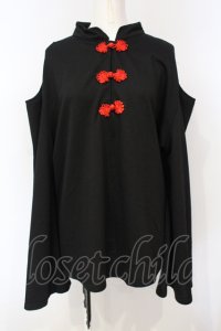 ACDC RAG / オープンショルダーボタンチャイナT  ブラック×レッド O-25-07-14-049-PU-TO-IG-OS