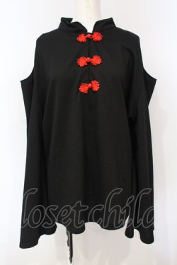 画像1: ACDC RAG / オープンショルダーボタンチャイナT  ブラック×レッド O-25-07-14-049-PU-TO-IG-OS