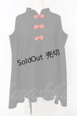 画像1: ACDC RAG / オープンショルダーボタンチャイナT  ブラック×レッド O-25-07-14-049-PU-TO-IG-ZS