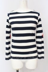MILK / ハートワッペンボーダーカットソー  シロ×ネイビー×アカ O-25-07-14-067-ML-TO-OW-OS