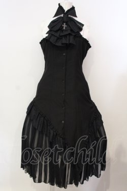 画像1: MARBLE / ゴシックタイ付コルセット風ブラウスワンピース  ブラック×ホワイト O-25-07-14-015-GO-OP-IG-OS