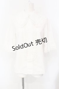 Moi-meme-Moitie / スカラップコットンレースパフ袖ブラウス 13号 ホワイト O-25-07-15-039-MO-BL-OW-OS