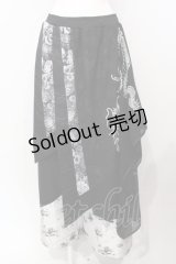 Qutie Frash / ラップ付き和柄バギーパンツ  ブラック O-25-07-15-005-QU-PA-IG-OS