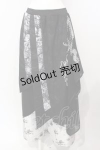 Qutie Frash / ラップ付き和柄バギーパンツ  ブラック O-25-07-15-005-QU-PA-IG-OS
