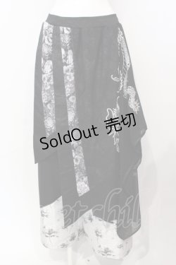 画像1: Qutie Frash / ラップ付き和柄バギーパンツ  ブラック O-25-07-15-005-QU-PA-IG-OS