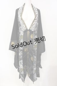 Qutie Frash / 着物ロングカーデ  ブラック O-25-07-15-045-QU-JA-IG-OS
