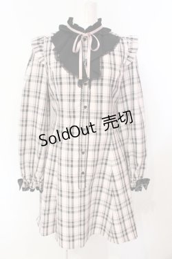 画像1: Secret Honey / スタンドカラーラッフルワンピース  ピンク×クロ O-25-07-15-055-CA-OP-IG-OS