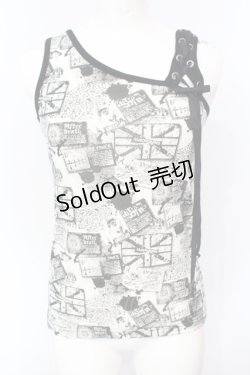 画像1: ALGONQUINS / ショルダーレースアッププリントタンクトップ  ブラック O-25-07-15-061-AL-TO-IG-OS