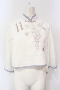 画像1: 海外ロリィタ / 刺繍チャイナブラウス  シロ×サックス O-25-07-15-066-LO-BL-IG-OS