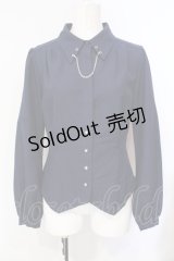 axes femme / チェーン付コルセット風ブラウス  ネイビー O-25-07-15-092-AX-BL-IG-OS