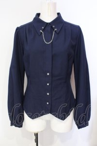 axes femme / チェーン付コルセット風ブラウス  ネイビー O-25-07-15-092-AX-BL-IG-OS