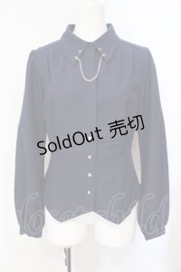 axes femme / チェーン付コルセット風ブラウス  ネイビー O-25-07-15-092-AX-BL-IG-OS