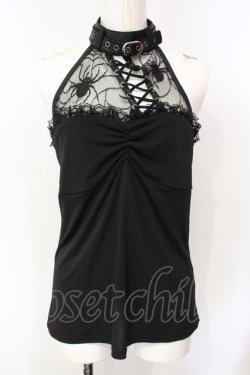 画像1: Qutie Frash / ドラゴンサテンメッシュホルターキャミ  ブラック O-25-07-15-112-QU-TO-IG-OS