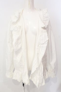 画像1: INGEBORG / タックピコフリルオーバーブラウス  シロ O-25-07-17-037-LO-BL-IG-OS