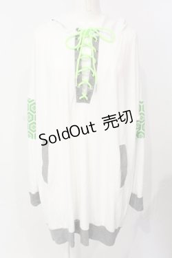画像1: Qutie Frash / レースアッププルパーカー  グリーンｘホワイト O-25-07-17-051-QU-TO-YM-OS