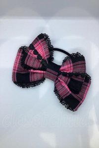 Angelic Pretty / メルヘンタータンリボンヘアポニー【片方のみ】  ブラック×ピンクチェック O-25-07-17-1056-AP-AC-IG-OS