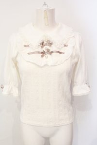 NOEMIE / ダブルリボンケーブルジャガードカットソー M シロ O-25-07-17-089-LO-TO-OW-OS