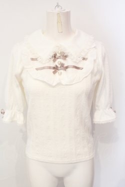 画像1: NOEMIE / ダブルリボンケーブルジャガードカットソー M シロ O-25-07-17-089-LO-TO-OW-OS