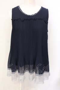 axes femme / プリーツシフォンノースリーブトップス M ネイビー O-25-07-17-091-AX-TO-IG-OS