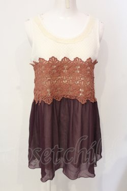 画像1: axes femme / フラワーレース切り替えAラインタンクトップ M アイボリー×オレンジ×パープル O-25-07-17-096-AX-TO-IG-OS