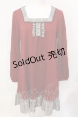axes femme / グレンチェック切り替えスクエアカラーワンピース  ワイン×グレー O-25-07-17-099-AX-OP-IG-OS