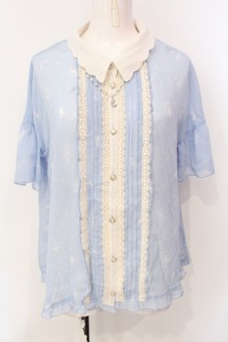 画像1: axes femme / ムーンキャットブラウス  サックス O-25-07-17-101-AX-BL-IG-OS