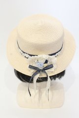 axes femme / 巻き薔薇ブローチカンカン帽  ナチュラル×ブルー O-25-07-17-122-AX-AC-IG-ZT-K011