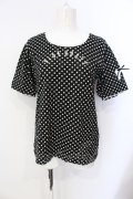 PINK HOUSE / リボンドット半袖Tシャツ L クロ×シロ O-25-07-17-021-LO-TO-IG-OS
