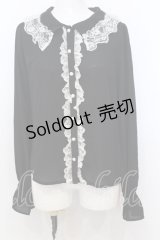 Ank Rouge / ラッセルレース配色ブラウス M クロ×シロ O-25-07-18-052-CA-BL-OW-OS