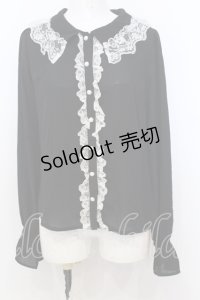 Ank Rouge / ラッセルレース配色ブラウス M クロ×シロ O-25-07-18-052-CA-BL-OW-OS