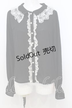 画像1: Ank Rouge / ラッセルレース配色ブラウス M クロ×シロ O-25-07-18-052-CA-BL-OW-OS