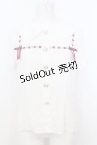 Ank Rouge / はしごレース配色ブラウス M シロ×アカ O-25-07-18-056-CA-BL-OW-OS