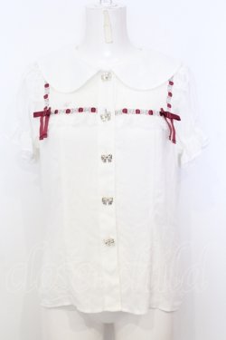 画像1: Ank Rouge / はしごレース配色ブラウス M シロ×アカ O-25-07-18-056-CA-BL-OW-OS