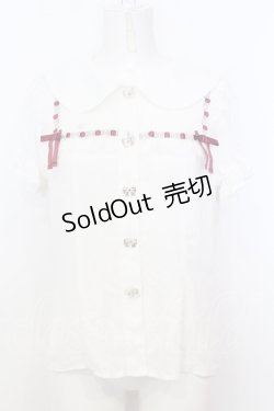 画像1: Ank Rouge / はしごレース配色ブラウス M シロ×アカ O-25-07-18-056-CA-BL-OW-OS