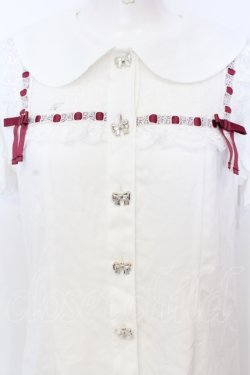画像2: Ank Rouge / はしごレース配色ブラウス M シロ×アカ O-25-07-18-056-CA-BL-OW-OS