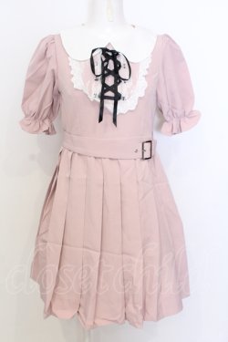 画像1: Ank Rouge / レースヨーク丸襟プリーツワンピース M ピンク O-25-07-18-076-CA-OP-OW-OS
